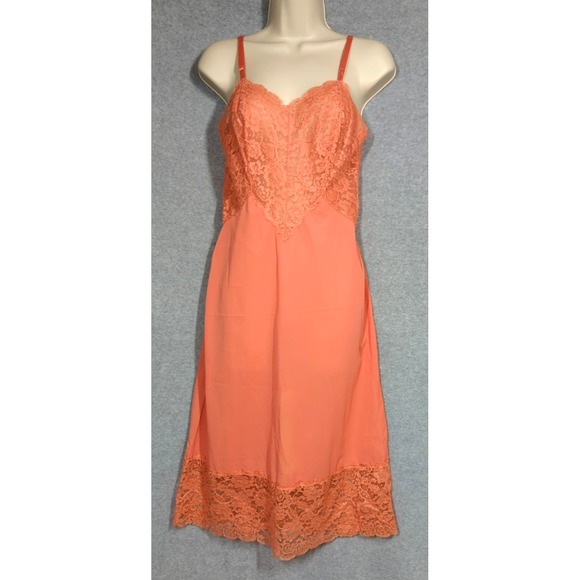 Vanity Fair Other - Vintage Vanity Fair Full Slip SZ 32 1950s Coral Lace Tricot Nylon Made USA